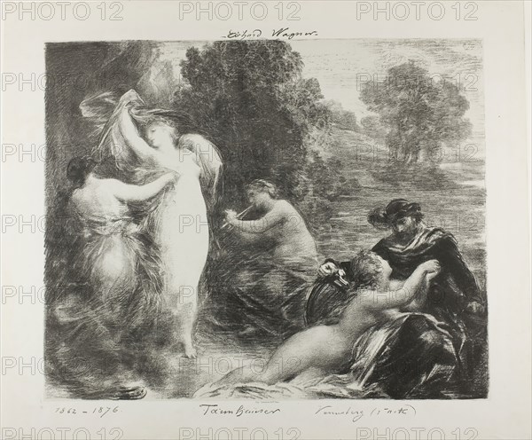 Tannhäuser: Venusberg, 1876, Henri Fantin-Latour, French, 1836-1904, France, Lithograph in black with scraping on stone on grayish-ivory chine laid down on thick ivory wove paper, 409 × 502 mm (image), 410 × 505 mm (primary sheet), 498 × 598 mm (secondary sheet)