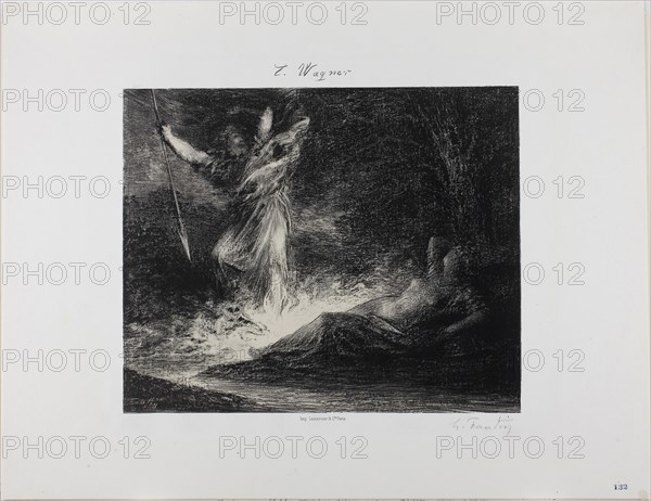 End of The Valkyrie, 1879, Henri Fantin-Latour, French, 1836-1904, France, Lithograph in black with scraping on stone on thick ivory wove paper, 226 × 275 mm (image), 345 × 447 mm (sheet)