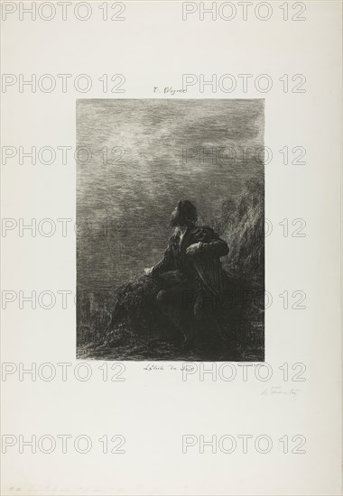 The Evening Star, second plate, 1879, Henri Fantin-Latour, French, 1836-1904, France, Lithograph in black on light gray China paper laid down on white wove paper, 305 × 220 mm (image), 573 × 399 mm (sheet)
