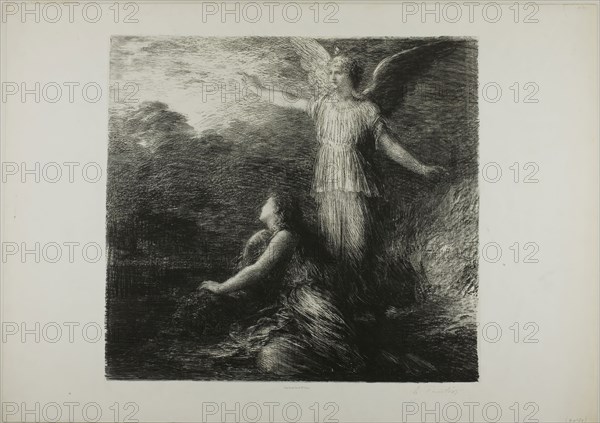 Paradise and the Peri (Opening), first plate, 1884, Henri Fantin-Latour, French, 1836-1904, France, Lithograph in black on ivory China paper laid down on ivory wove paper, 371 × 401 mm (image), 448 × 633 mm (sheet)