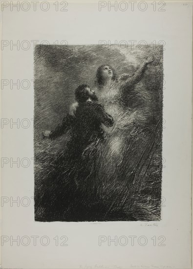 Finale of the Flying Dutchman, second plate, 1885, Henri Fantin-Latour, French, 1836-1904, France, Lithograph in black on off-white China paper laid down on off-white wove paper, 418 × 305 mm (image), 627 × 450 mm (sheet)