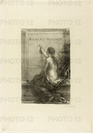 Immortality, 1886, Henri Fantin-Latour, French, 1836-1904, France, Lithograph in black on ivory Japanese tissue, 228 × 150 mm (image), 398 × 277 mm (sheet)