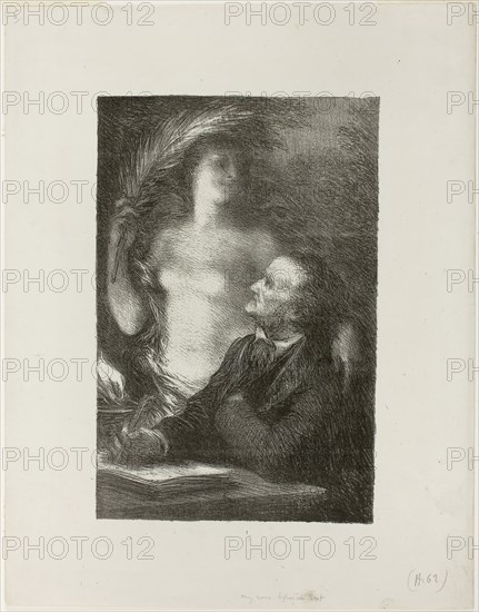 The Muse, 1886, Henri Fantin-Latour, French, 1836-1904, France, Lithograph in black with scraping on stone on ivory wove paper, 229 × 152 mm (image), 325 × 254 mm (sheet)