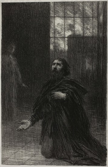 Rienzi, Act V: Rienzi’s Prayer, c. 1886, Henri Fantin-Latour, French, 1836-1904, France, Lithograph on off-white China paper laid down on white wove paper, 226 × 147 mm (image), 446 × 339 mm (sheet)