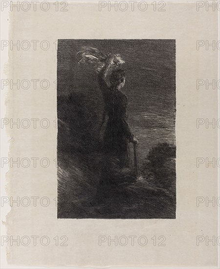 Tristan and Isolde, Act II: Signal in the Night, c. 1886, Henri Fantin-Latour, French, 1836-1904, France, Lithograph on cream Japanese paper, 221 × 145 mm (image), 255 × 324 mm (sheet)