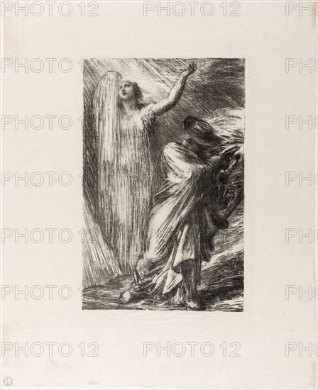 Siegfried: Act III, Evocation of Erda, 1886, Henri Fantin-Latour, French, 1836-1904, France, Lithograph in black with scraping on stone on cream Japanese tissue, 231 × 148 mm (image), 353 × 287 mm (sheet)