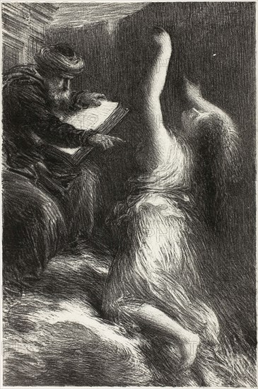 Parsifal, Act II: Evocation of Kundry, c. 1886, Henri Fantin-Latour, French, 1836-1904, France, Lithograph in black on off-white China paper laid down on white wove paper, 227 × 150 mm (image), 440 × 320 mm (sheet)