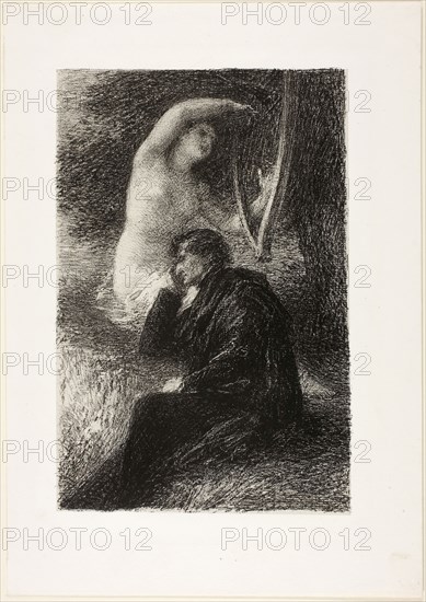 Lélio: The Aeolian Harp, from Hector Berlioz, sa vie et ses oeuvres, 1888, Henri Fantin-Latour, French, 1836-1904, France, Lithograph in black on off-white China paper, laid down on white wove paper (chine collé), 231 × 151 mm (image), 306 × 227 mm (sheet)