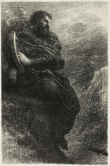 Harold in Italy: In the Mountains, 1888, Henri Fantin-Latour, French, 1836-1904, France, Lithograph in black on light gray China paper laid down on white wove paper, 230 × 153 mm (image), 337 × 219 mm (sheet)