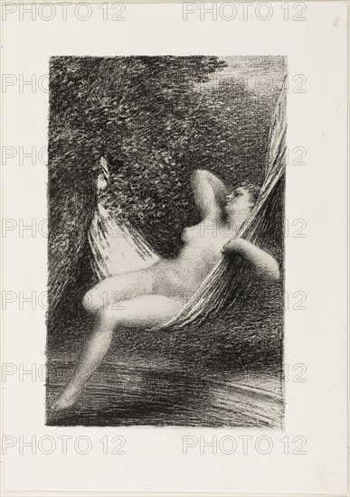Sara the Bather, 1885, Henri Fantin-Latour, French, 1836-1904, France, Lithograph in black on light gray China paper laid down on white wove paper, 236 × 150 mm (image), 338 × 227 mm (sheet)