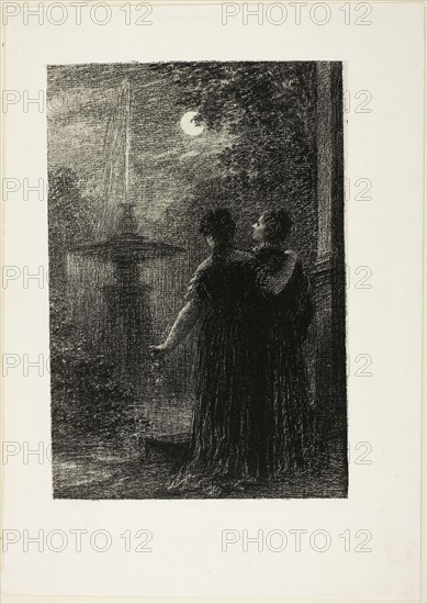Beatrice and Benedict, Act I: Nocturne, from Hector Berlioz’s Opera Beatrice and Benedict (1862), c. 1888, Henri Fantin-Latour, French, 1836-1904, France, Lithograph in black on off-white China paper laid down on white wove paper, 226 × 157 mm (image), 308 × 220 mm (sheet)