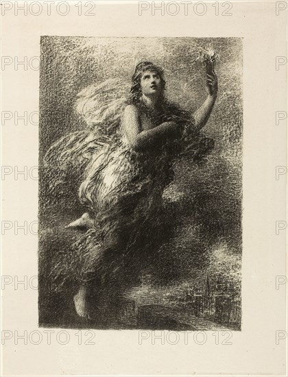 Liberty, 1890, Henri Fantin-Latour, French, 1836-1904, France, Lithograph in black on gray laid paper, 222 × 153 mm (image), 282 × 216 mm (sheet)