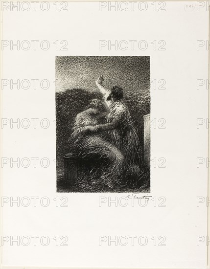 The Magus Balthasar and Fatima, 1891, Henri Fantin-Latour, French, 1836-1904, France, Lithograph in black on off-white China paper laid down on white wove paper, 210 × 145 mm (image), 405 × 314 mm (sheet)