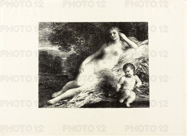 Venus and Cupid, second plate, 1895, Henri Fantin-Latour, French, 1836-1904, France, Lithograph in black on off-white chine, 178 × 229 mm (image), 277 × 380 mm (sheet)