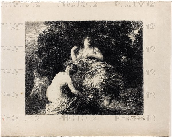 Bathing Women, medium plate, 1896, Henri Fantin-Latour, French, 1836-1904, France, Lithograph in black on cream Japanese paper, 229 × 286 mm (image), 326 × 407 mm (sheet)