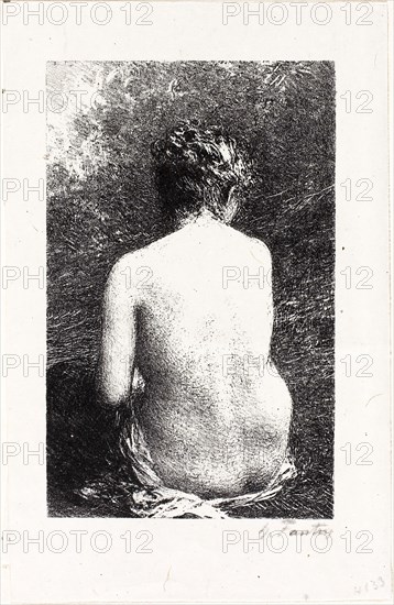 Study of Seated Woman, Seen from Behind, 1897, Henri Fantin-Latour, French, 1836-1904, France, Lithograph in black on white chine, 130 × 82 mm (image), 170 × 110 mm (sheet)