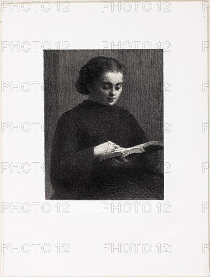 Reading, 1897, Henri Fantin-Latour, French, 1836-1904, France, Lithograph in black on off-white China paper laid down on white wove paper, 160 × 127 mm (image), 290 × 220 mm (sheet)