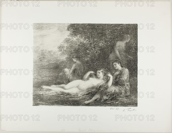 Bathing Women, fourth large plate, 1898, Henri Fantin-Latour, French, 1836-1904, France, Lithograph in black on ivory China paper, laid down on white wove paper, 309 × 389 mm (image), 489 × 628 mm (sheet)