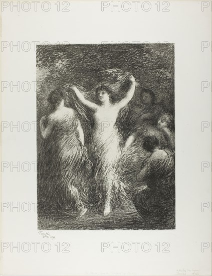 The Dance, 1898, Henri Fantin-Latour, French, 1836-1904, France, Lithograph in black on ivory China paper laid down on white wove paper, 433 × 322 mm (image/chine), 631 × 478 mm (sheet)