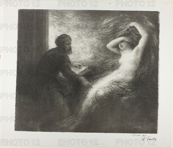 Evocation of Kundry, 1898, Henri Fantin-Latour, French, 1836-1904, France, Lithograph in black on ivory China paper laid down on ivory wove paper, 411 × 482 mm (image), 489 × 563 mm (sheet)