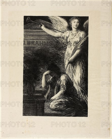 To J. Brahms, 1898, Henri Fantin-Latour, French, 1836-1904, France, Lithograph in black on off-white chine, 246 × 160 mm (image), 339 × 269 mm (sheet)