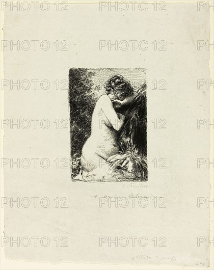 Crying Woman: Study of a Seated Woman in Right Profile, 1899, Henri Fantin-Latour, French, 1836-1904, France, Lithograph in black on light gray chine, 111 × 76 mm (image), 257 × 202 mm (sheet)