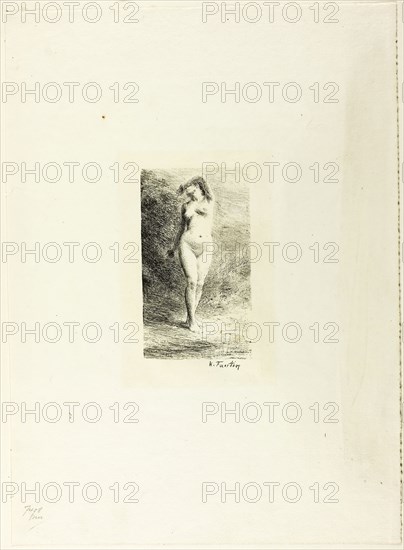 Study of Standing Woman, Seen from Front, 1900, Henri Fantin-Latour, French, 1836-1904, France, Lithograph in black on ivory laid paper, 137 × 78 mm (image), 387 × 281 mm (sheet)