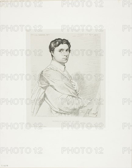 Ingres at Age Twenty-four, 1869, Léopold Flameng (French, born Belgium, 1831-1911), after Jean–Auguste–Dominique Ingres (French, 1780–1867), France, Etching on light gray China paper, laid down on white wove paper, 201 × 164 mm (plate), 323 × 257 mm (sheet)