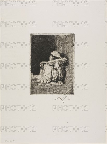 Arab Seated, His Hands Crossed on His Knees, n.d., Mariano José María Bernardo Fortuny y Carbó, Spanish, 1838-1874, Spain, Etching on paper, 140 x 102 mm (plate)