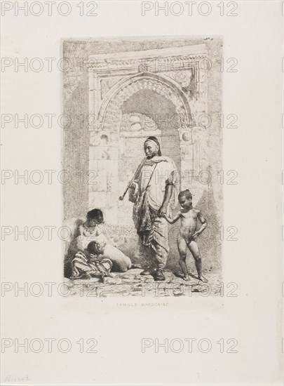 Moroccan Family, 1862, Mariano José María Bernardo Fortuny y Carbó, Spanish, 1838-1874, Spain, Etching on paper, 236 x 140 mm