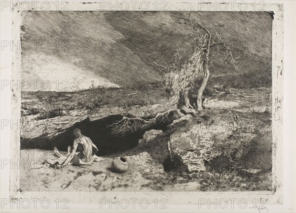 The Anchorite, 1869, Mariano José María Bernardo Fortuny y Carbó, Spanish, 1838-1874, Spain, Etching, aquatint, and drypoint on paper, 370 x 502 mm