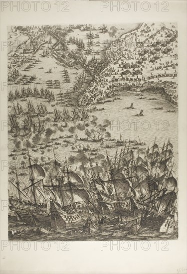 Plate Five from La Siège de la Rochelle, 1631, Jacques Callot (French, 1592-1635), printed by Chalcographie du Louvre, Paris, France, Etching on paper, 567 × 445 mm (image), 570 × 450 mm (plate), 716 × 515 mm (sheet)