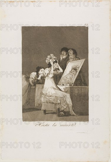 Until Death, plate 55 from Los Caprichos, 1797/99, Francisco José de Goya y Lucientes, Spanish, 1746-1828, Spain, Etching, burnished aquatint, and drypoint on ivory laid paper, 190 x 132 mm (image), 215 x 150 mm (plate), 320 x 218 mm (sheet)