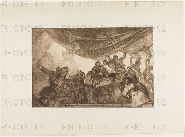 Without commending himself either to God or the devil, plate 15 from Los Proverbios, 1815/24, Francisco José de Goya y Lucientes, Spanish, 1746-1828, Spain, Etching, burnished aquatint and lavis printed in sepia ink on ivory wove paper, 211 x 310 mm (image), 246 x 355 mm (plate), 350 x 487 mm (sheet)
