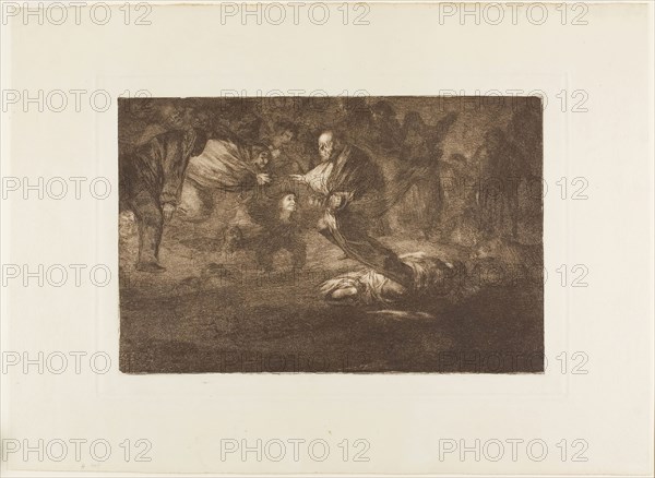 God creates them and they join up together, plate 18 from Los Proverbios, 1815/24, Francisco José de Goya y Lucientes, Spanish, 1746-1828, Spain, Etching, burnished aquatint and burin printed in sepia ink on ivory wove paper, 210 x 320 mm (image), 246 x 356 mm (plate), 355 x 484 mm (sheet)