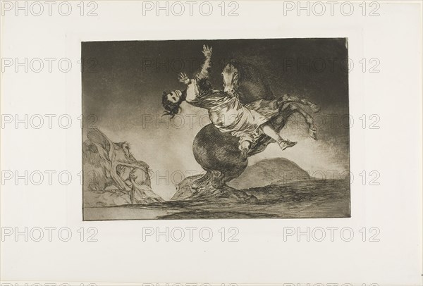 A Woman and a Horse, Let Someone Else Master Them, plate ten from Los Proverbios, 1815/24, Francisco José de Goya y Lucientes, Spanish, 1746-1828, Spain, Etching with aquatint and drypoint in black on ivory wove paper, 212 x 315 mm (image), 244 x 350 mm (plate), 332 x 495 mm (sheet)