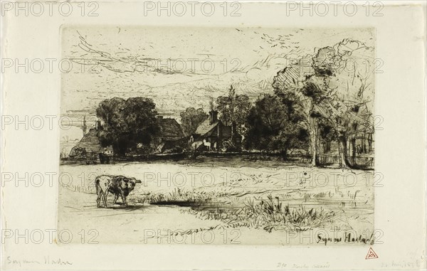 Horsley’s Cottages, c. 1865, Francis Seymour Haden, English, 1818-1910, England, Etching on zinc printed on ivory laid paper, 175 × 250 mm (image/plate), 210 × 330 mm (sheet)