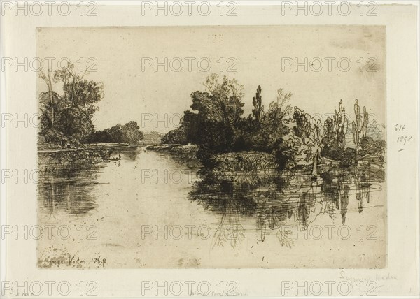 The Island, Boyles’s Farm, 1869, Francis Seymour Haden, English, 1818-1910, England, Etching with drypoint on copper printed on ivory laid paper, 175 × 253 mm (image/plate), 210 × 297 mm (sheet)