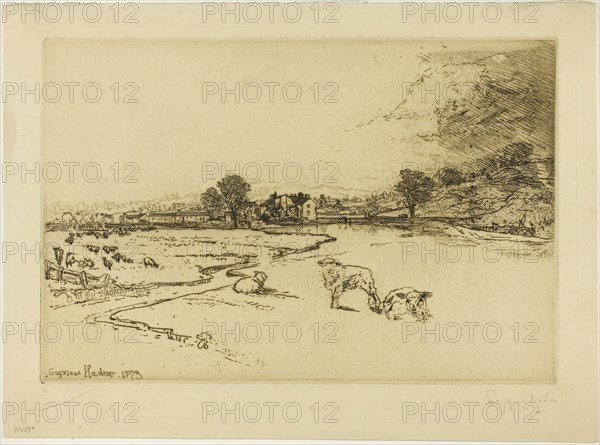 Sawley Abbey, 1873, Francis Seymour Haden, English, 1818-1910, England, Etching on zinc printed on cream wove paper, 253 × 374 mm (image/plate), 317 × 434 mm (sheet)