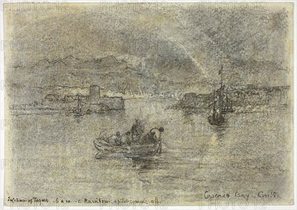 Rainbow over Cascais Bay, Cintra, Portugal, 1877, Francis Seymour Haden, English, 1818-1910, England, Charcoal with traces of white chalk on ivory wove paper, 180 × 255 mm