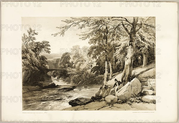 Beech and Ash on the Greta, from The Park and the Forest, 1841, James Duffield Harding (English, 1798-1863), printed by Charles Joseph Hullmandel (English, 1789–1850), published by Thomas McLean (English, 1788–1875), England, Lithograph in black, with brown tint from a second plate, on ivory wove paper, laid down on ivory wove paper (chine collé), 287 × 411 mm (image), 369 × 541 mm (sheet)