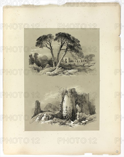 Frejus and Pennard Castle, from Picturesque Selections, 1860, James Duffield Harding, (English, 1798-1863), Published by W. Kent and Co., England, Lithograph on paper, 380 × 275 mm (primary support), 560 × 430 mm (secondary support)