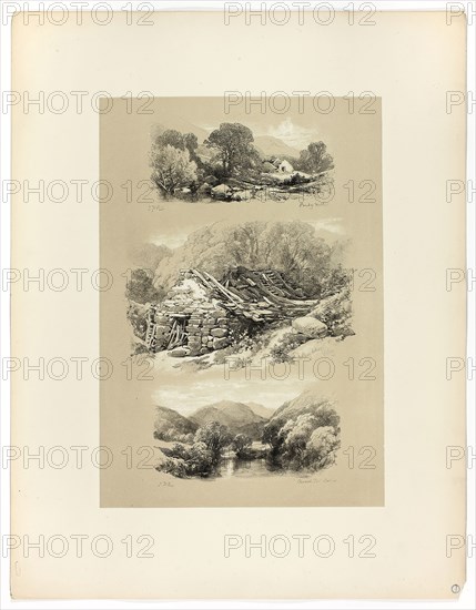 Pandy Mill, Church Pool, and one other subject, from Picturesque Selections, c. 1860, James Duffield Harding, (English, 1798-1863), Published by W. Kent and Co., England, Lithograph on paper, 390 × 271 mm (primary support), 560 × 430 mm (secondary support)