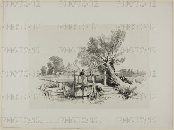 Landscape with Boy Fishing, n.d., James Duffield Harding, English, 1798-1863, England, Lithograph on paper, 175 × 252 mm (image), 283 × 382 mm (sheet)