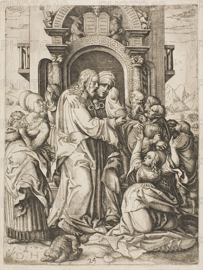 Jesus Christ Parting from the Virgin to go and Suffer Death, 1505/36, printed 1682/1709, Daniel Hopfer, I, German, 1470-1536, Germany, Etching in black on cream laid paper, 287 x 217 mm (plate)