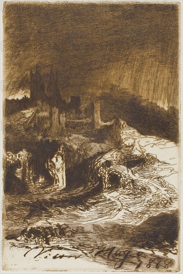 Lightning, 1868, Charles Courtry (French, 1846-1897), after Georges-Victor Hugo (French, 1867-1925), France, Etching in brown on ivory wove paper, 217 × 145 mm (plate), 387 × 265 mm (sheet)