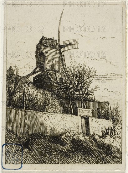 Little Mill at Montmartre, 1842, Charles Émile Jacque, French, 1813-1894, France, Etching on ivory wove paper, 63 × 46 mm (image), 67 × 49 mm (sheet)