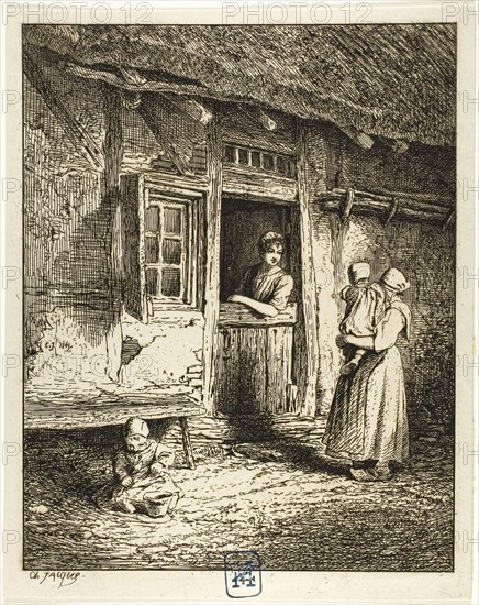 Entrance to a Peasant’s House, 1845, Charles Émile Jacque, French, 1813-1894, France, Etching and engraving on ivory wove paper, 127 × 101 mm (image), 137 × 109 mm (sheet)