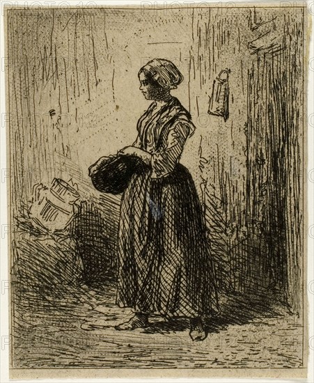 Standing Peasant Woman, 1845, Charles Émile Jacque, French, 1813-1894, France, Etching and roulette on cream chine, 87 × 71 mm (image), 91 × 73 mm (sheet)