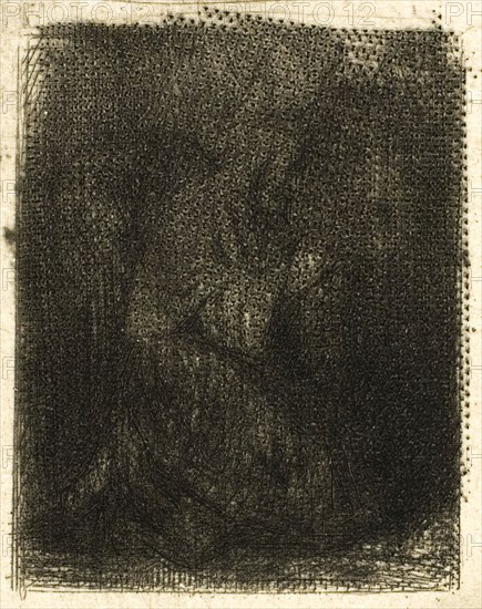 Monk at Prayer, c. 1843, Charles Émile Jacque, French, 1813-1894, France, Drypoint and roulette on ivory wove paper, 91 × 109 mm (plate), 111 × 135 mm (sheet)
